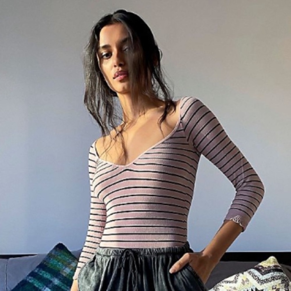 NWT Intimately Free People Big Little Stripes Pink Striped Bodysuit
